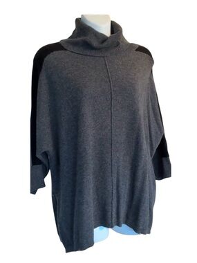 InCashmere sweater, Women, M, grey/black trim, EUC, turtleneck, 3/4 sleeve